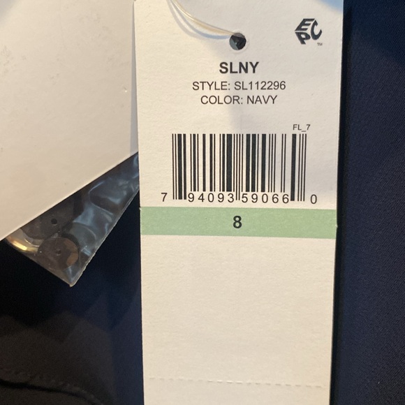 💙 SLNY SL Fashion New York Embellished Navy Tiered Chiffon Dress & Capelet  NWT - Picture 8 of 10